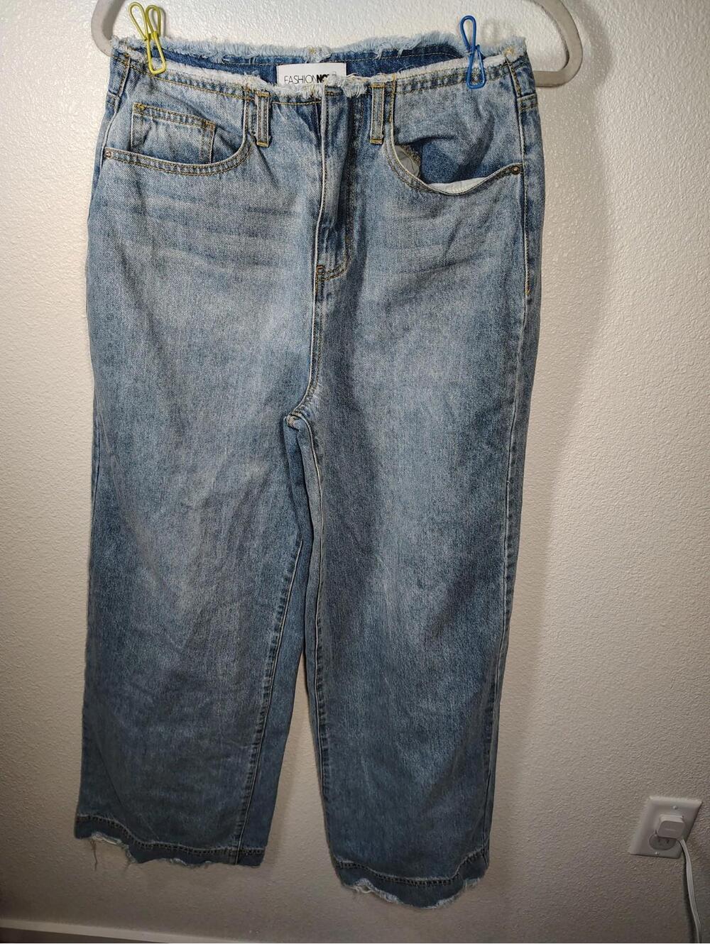 Fashion Nova Straight Wide Leg Jeans Size 7  Light Blue Wash